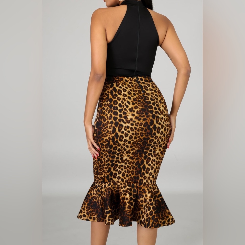 Black Top Leopard Bottom Mermaid Dress *BELT IS NOT INCLUDED*